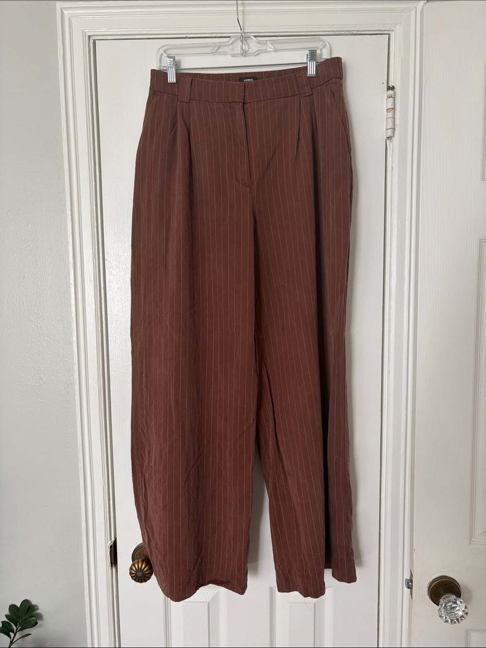 Express Women's Rust Brown Pinstripe Wide-Leg Trousers